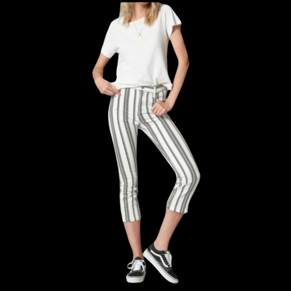 Blank Paige Striped Cropped Bootcut Cream/Black Casual Boho Stretchy Pants Sz M - Picture 1 of 8